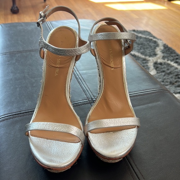 Platinum Leather Espadrilles Wedge Sandals - Picture 2 of 11